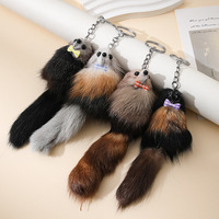 Petit pendentif en fourrure de renard véritable, mignon, pour femmes, breloque pour sac en peluche, porte-clés de voiture, accessoires