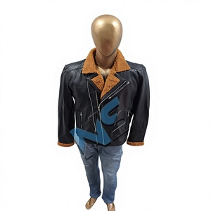 Nabtay Sports <b>Men</b> Genuine Cowhide <b>Leather</b> Racing <b>Jacket</b> Padded Sleeve Stand Collar Black Biker Motorcycle Asym - Product Image 1