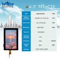 4,3-Zoll-TFT-LCD-Anzeigemodul IPS-Technologie 480*800 Auflösung Touchscreen 3SPI RGB 24BIT-Schnittstelle LED-Hintergrund beleuchtung 350cd/m
