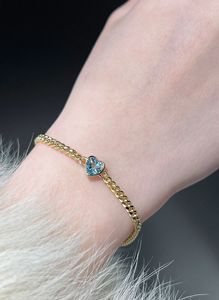 Bracelet en or véritable 18 carats avec cœur en aquamarine et maillons cubains de Xinfly Fashion Jewelry - Product Image 2