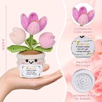Lot de 3 Tulipes Amigurumi au Crochet Faites à la Main, Dégradé Rose Clair, Ornements en Forme de Bourgeon de Tulipe Finis en Pot, Décoration de Table pour la Maison