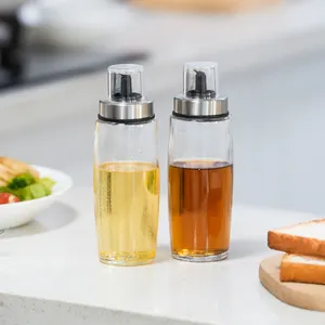 Botella redonda de vinagre de vidrio de aceite de cocina de grado alimenticio transparente botella de vidrio de vinagre de aceite sin boquilla de goteo