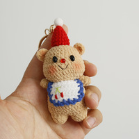 Porte-clés ours en peluche de Noël fait main au crochet, adorable ours tricoté avec chapeau, charmant porte-clés à suspendre au sac