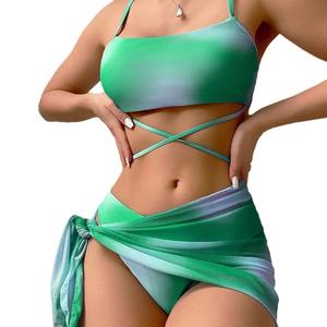 Ensemble de maillots de bain trois pièces à imprimé dégradé tie-dye transfrontalier pour femme pour bikini <span class=keywords><strong>Amazon</strong></span> avec logo sur jupe en maille Bikini fendu - Product Image 5