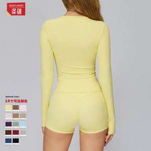 Conjunto de yoga para mujer Zechuang, Top de manga larga y leggings de color sólido, ajuste ceñido, ropa deportiva de secado rápido para correr al aire libre TZ8519 - Product Image 2