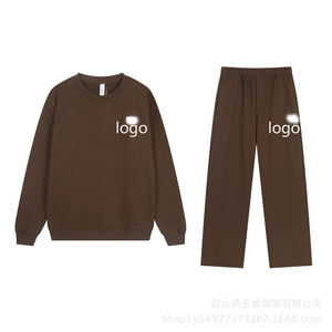 Winter Crew Neck Pullover Sportset Unisex 100% Katoen Running Fitness Joggingbroek met boord 2-delig Set - Product Image 5