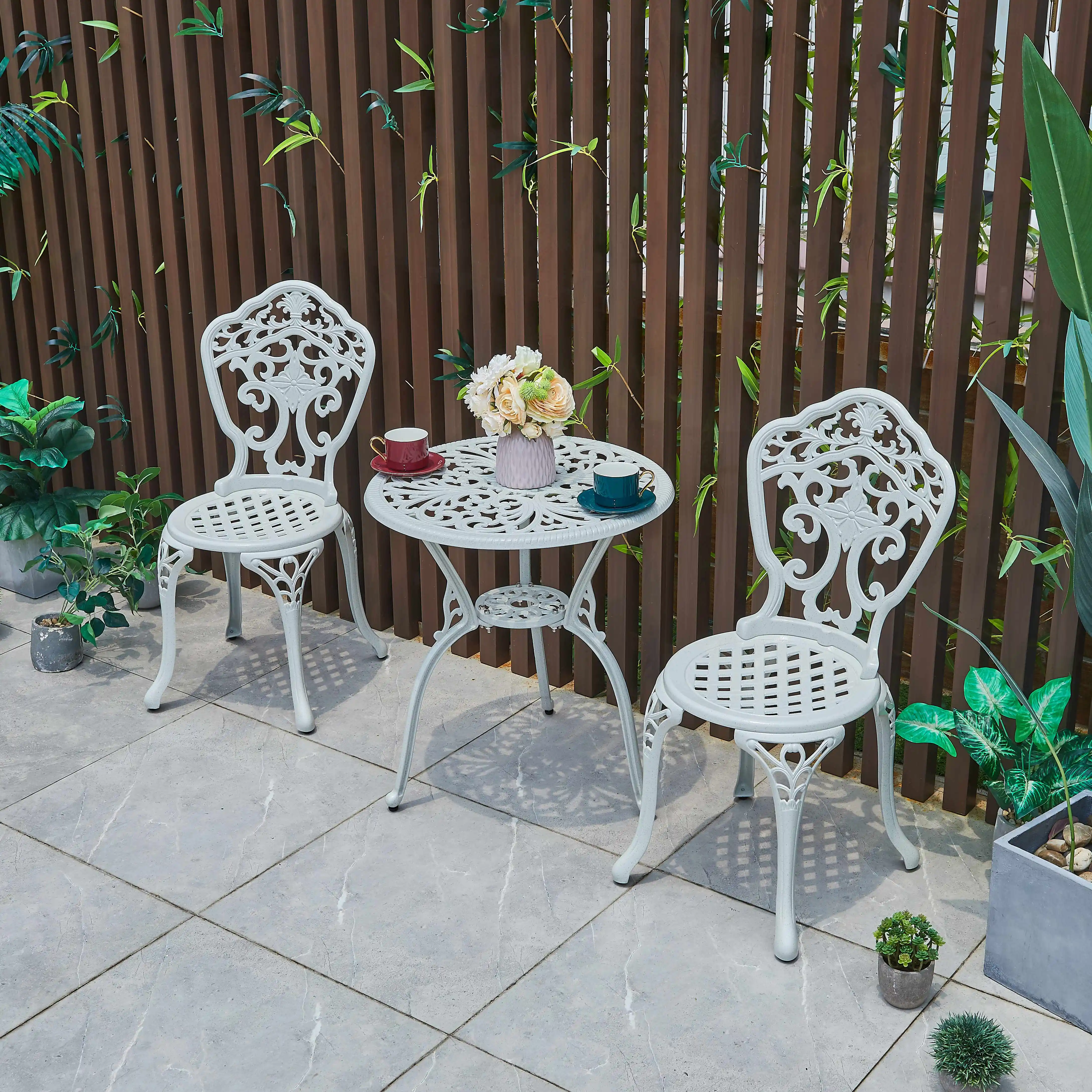 CHOUVANT K/D mobilier d'extérieur, ensemble de mobilier de jardin décontracté en fonte d'aluminium, tables de bistrot de cour classique/arrière-cour