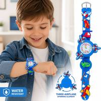 Reloj de Cuarzo Infantil con Diseño de Cohete Espacial Brillante y Giratorio