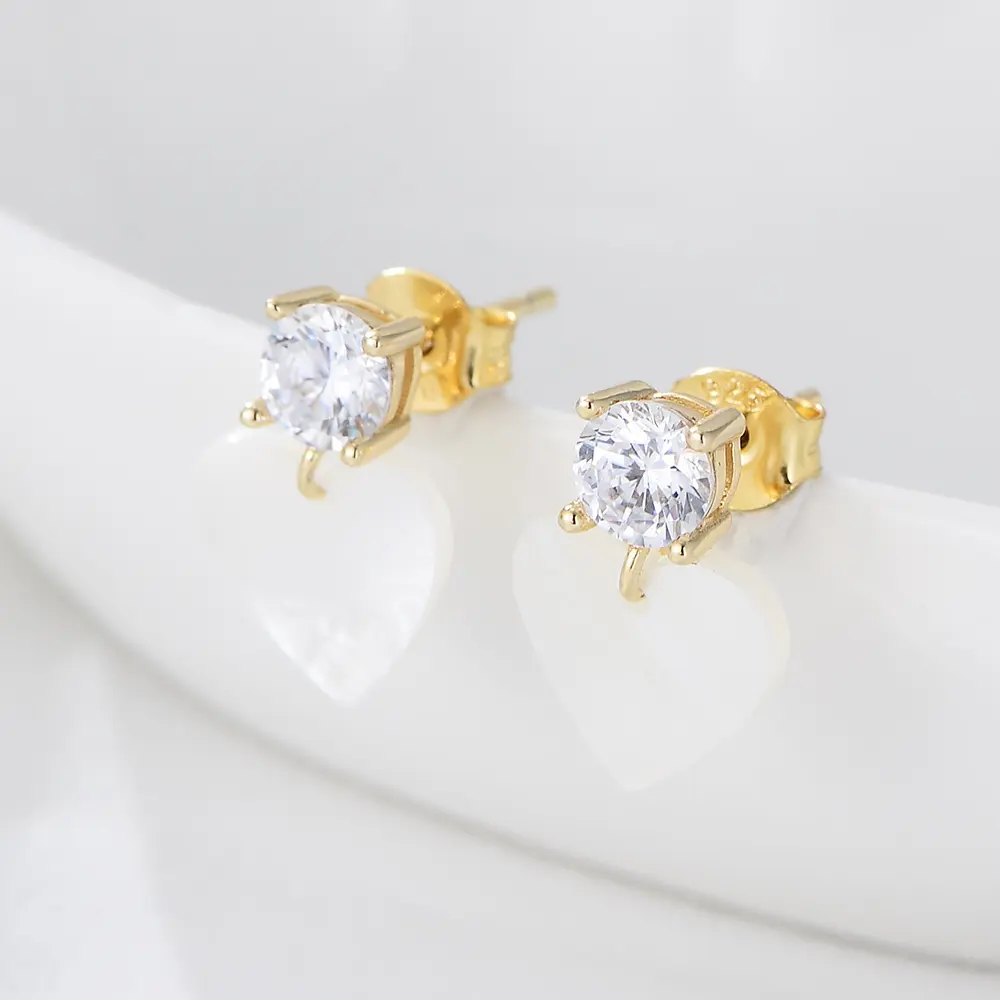 simple fashion jewelry psj S925 Sterling silver 14k gold plated Luxury Zircon zircon shell heart drop earrings for women girls