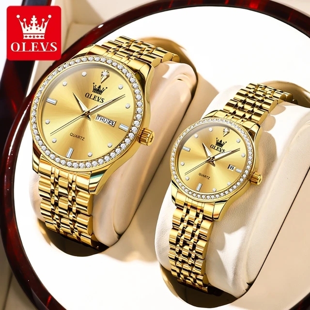OLEVS 3625 Couple Fashionable Style Stainless Steel Material Luminous Hands Women and Men Watches Simple Dial Design Wrist Watch