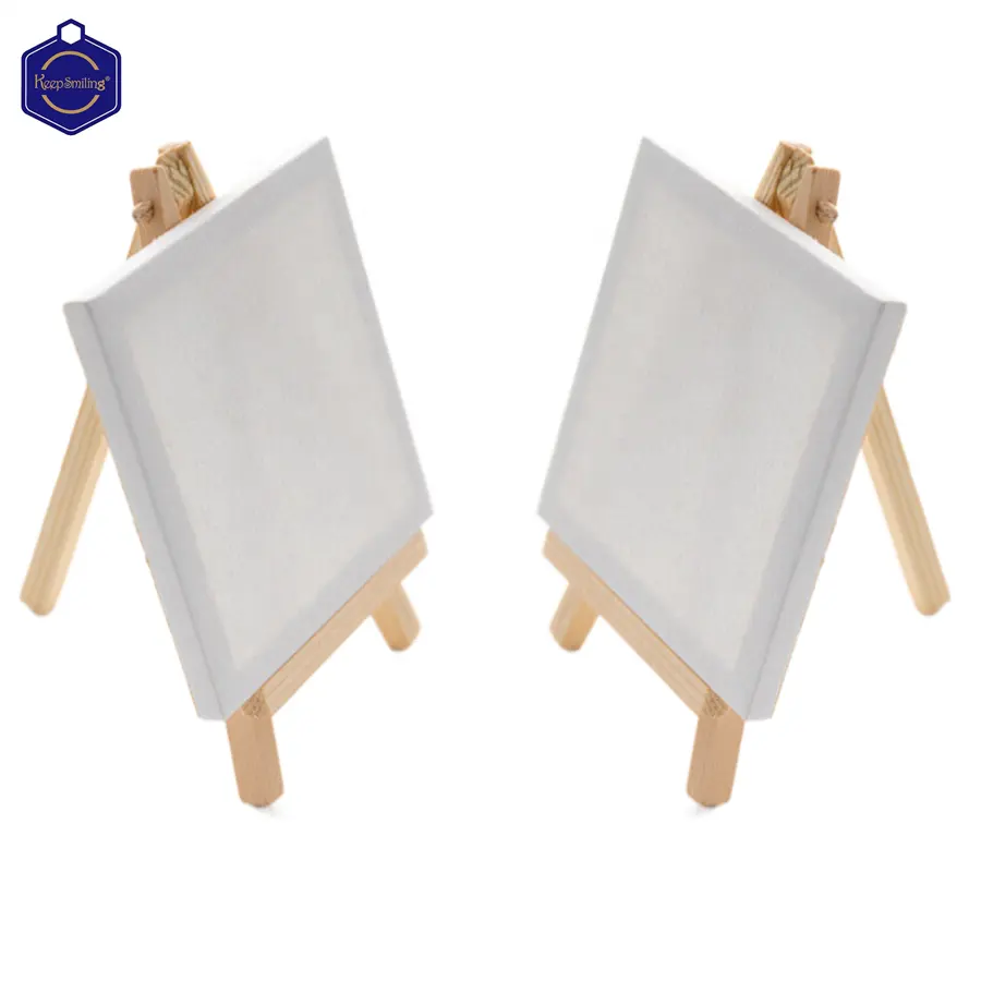 Keep Smiling Mini Blank 10x10cm Canvas Paint Set Desktop Easel Canvas With Wooden Easel Stand For Painting