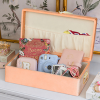 Ensemble de 2 coffres de rangement en velours orange, coffres de rangement pour chambre à coucher, coffres décoratifs rembourrés pour le rangement des objets précieux