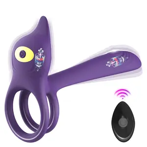 Bergetar 3 in 1 Cincin Penis Vibrator dengan 10 getar silikon Pines mainan Penis Panis cincin untuk pria