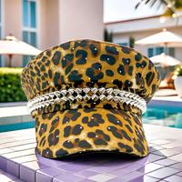 Gorra Newsboy con Estampado de Leopardo y Tachuelas, Estilo Y2K, para Fiestas y Conciertos, para Chicas, Venta al Por Mayor