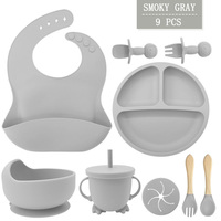 Ensemble de repas pour bébé en silicone de qualité alimentaire sans BPA, 9 pièces, écologique, réutilisable, non toxique, compatible lave-vaisselle, portable, pour enfants