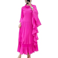 Nouvelle Robe Longue Plissée Décontractée pour Femme 2026, Grande Taille, avec Col Revers, Manches à Volants et Design à Bords Ondulés