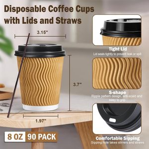 Gobelets à café en papier à double paroi isolés, écologiques, imperméables, avec logo personnalisé, 8 oz/12 oz/16 oz/20 oz, pour boissons chaudes, avec couvercle - Product Image 2
