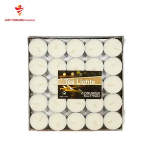 Özel etiket mini tealight mumlar palmiye balmumu 8 saat yanan beyaz düğün dekoratif mumlar