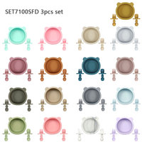 Bol en silicone de qualité alimentaire sans BPA personnalisé en forme d'ours avec un petit ensemble cuillère et fourchette pour bébé, tout-petit, nourrisson