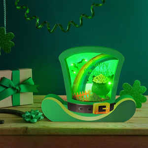 Ornement de table pour la Saint-Patrick, chapeau de trèfle en bois éclairé par LED, centre de table porte-bonheur pour la table à manger, vaisselle et décorations de fête - Product Image 3
