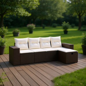 Conjunto de Sofás Modulares de Jardín en Poliratán Marrón, Diseño Seccional, Muebles para Exteriores, Cojines de Espuma de Alta Densidad - Product Image 2