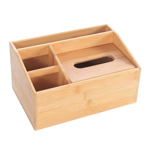 Bamboo Storage <b>Box</b> Rectangle Multi Functional Office Organizer Desktop Tissue <b>Box</b> With Handle - Product Image 3