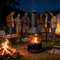 Grande cheminée de style chiminea robuste avec écran en maille et base pour bois de chauffage, pour foyer extérieur en fer pour patio, jardin et camping