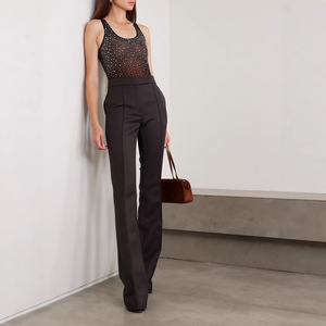 Sexy Summer <b>Black</b> Mesh Sleeveless Skinny Fit Bodysuit for Women with Rhinestone Embellishments <b>Sparkly</b> Party Dance Leotard <b>Top</b> - Product Image 3