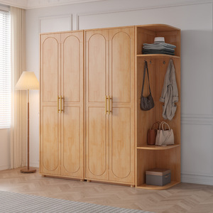 Minimalist Solid Wood Wardrobe Combination Double Door Freestanding Bedroom Cabinet With Glass Panels And <b>Drawers</b> - Product Image 3