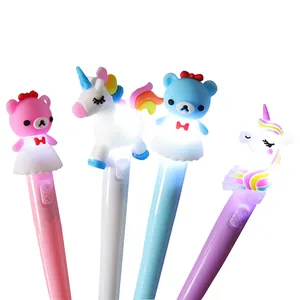 Trending Cartoon bear Unicorn Cute Girl Girls Heart Luminous Cute Personality Writing Gel Light Pen 4pcs set