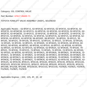 Válvula Solenoide de Control Hidráulico para Montacargas, Repuesto 67617-26600-71 para 8FD 8FG FGZ <span class=keywords><strong>FDZ</strong></span> - Product Image 5