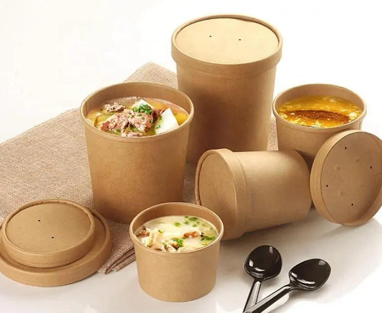 Factory new style fashion hot paper soup cups with paper lids