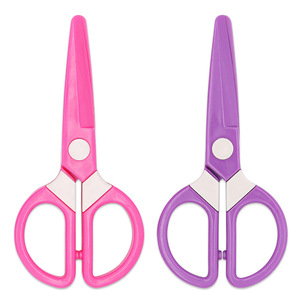Tijeras de plástico para niños, color rosa y morado, 5 pulgadas, hoja recta, herramientas de corte de papel con certificación de seguridad - Product Image 3