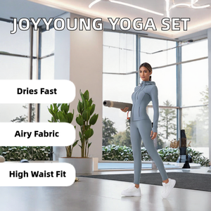 <b>Women</b> Yoga Jacket and <b>Leggings</b> Set Hooded Quick Dry Breathable High Waist Activewear Fitness Training Outfit - Product Image 2