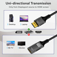 Cable Convertidor DP a HDMI de Fábrica ZONG, Chapado en Oro de 24K, 8K 60Hz, Macho-Hembra, para Monitor, Reproductor de DVD, PC, Proyector