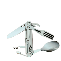 Ensemble de couverts de survie multifonctionnel en acier inoxydable pour le camping, couteau et fourchette détachables, ouvre-bouteille – Vente chaude