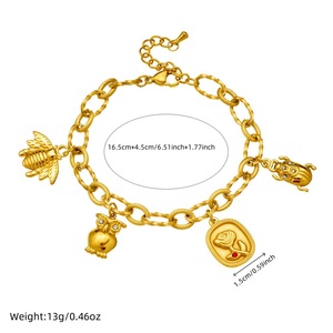 Fashion Charm Bracelet 18K Gold Plated Stainless Steel Animal Owl Bee Ladybug Rose Pendant Women's Jewelry Gift - Product Image 4