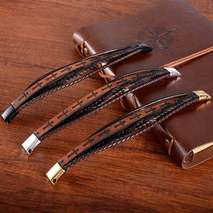 Men's Handmade Woven Cross <b>Leather</b> <b>Bracelet</b> Zinc Alloy Magnetic Clasp Brown 7.5in 8.5in 9in Gift Jewelry - Product Image 1