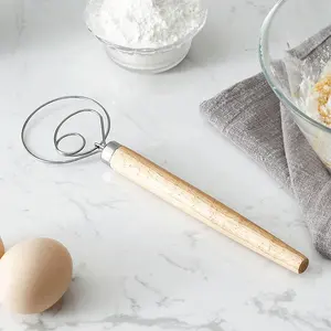 Wholesale custom cooking baking easy clean flour egg stirrer 9 inch monocular coil stainless steel dough whisk