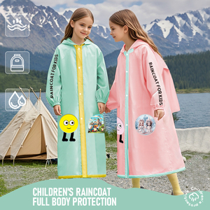 Impermeabile per bambini all'aperto impermeabile lungo impermeabile leggero resistente all'acqua alla <span class=keywords><strong>moda</strong></span> impermeabile con nastro riflettente grande <span class=keywords><strong>spazio</strong></span> per lo zaino - Product Image 1