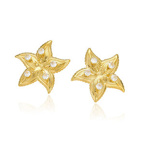 Boucles d'oreilles minimalistes <span class=keywords><strong>en</strong></span> acier inoxydable plaqué or 18 carats avec motif étoile de <span class=keywords><strong>mer</strong></span> et feuille, clous sertis de zircon pour femme - Product Image 6