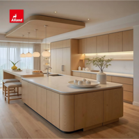 Allandcabinet Meuble de cuisine moderne laqué avec panneau en dalle, îlot cascade intégré et armoire murale lumineuse