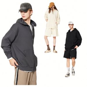 H5437 Nouveautés Automne Hiver, sweats à capuche unisexes personnalisés en coton mélangé 400 g/m², doublure en molleton français, fermeture éclair - Product Image 4