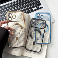 Coque de téléphone magnétique antichoc en TPU souple transparente avec protection d'objectif et cadre électroplaqué pour iPhone 17 18 Pro Max iPhone 17 Air