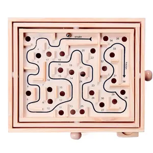 Wholesale Early Educational natural color multifunctional small 4 in 1 labyrinth family Wholesale wooden balls maze kids toys