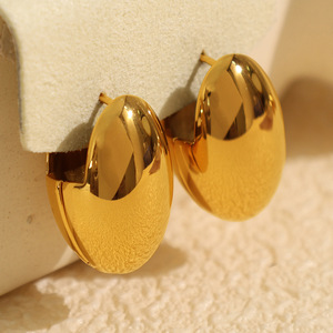 <b>Clip</b>-On Earrings Gold Oval Shape Double <b>Ring</b> Design Everyday Wear Unisex EH807 - Product Image 2