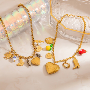 Collar con colgante de corazón de acero inoxidable, chapado en oro de 18 quilates, serie Ocean, cadena de clavícula con conchas marinas, para mujer, regalo. - Product Image 2