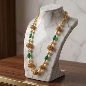 Collier Mala antique en argent 925 avec perles vertes et accents de perles, bijoux ethniques traditionnels pour femmes - Product Image 2