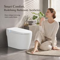 Inodoro Semiautomático con Apertura por Pedal, Escudo de Espuma Antisalpicaduras, Asiento con Calefacción Instantánea, Sifónico de Una Pieza, Control Remoto