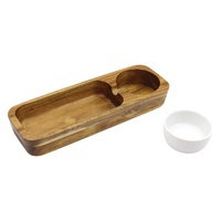 Ensemble de planches à fromage en bois d'acacia écologiques personnalisées avec bol en céramique, plateau de service et bol à sauce pour les fêtes
